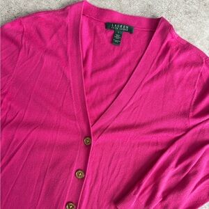 Ralph Lauren Women's‎ Sweater, Button Up Cotton, Pink Us Size L